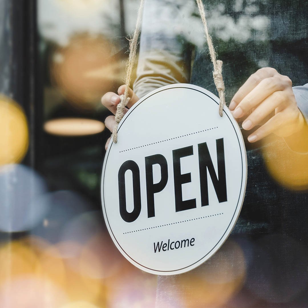 Open sign in a storefront window
