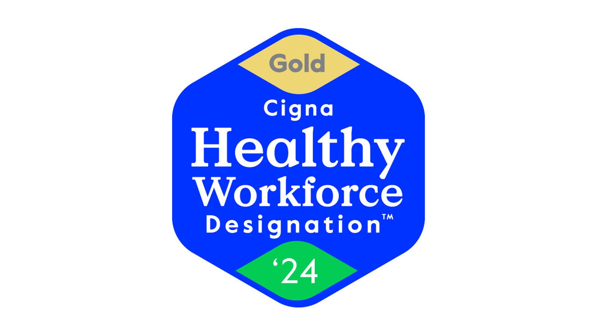 Graphic of a badge that reads "Gold Cigna Healthy Workforce Designation '24"