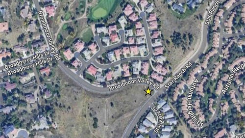 Google Maps illustration with a star indicating the location of the Star Ranch Pump Station, which is located at the intersection of Broadmoor Valley Road and Star Ranch Road.