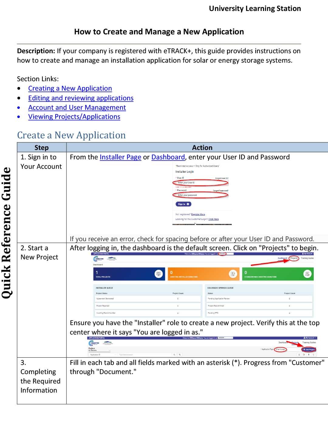 Screenshot of a document titled "How to Create and Manage a new application"