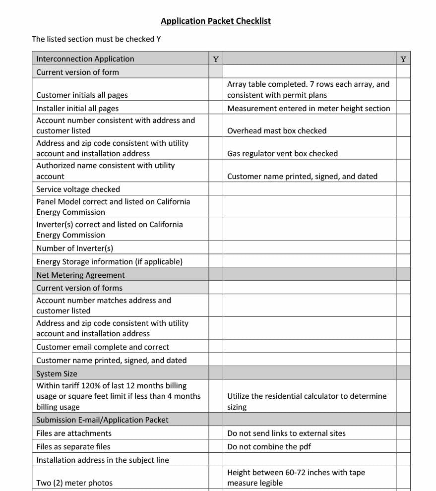 Screenshot of the solar application packet document.