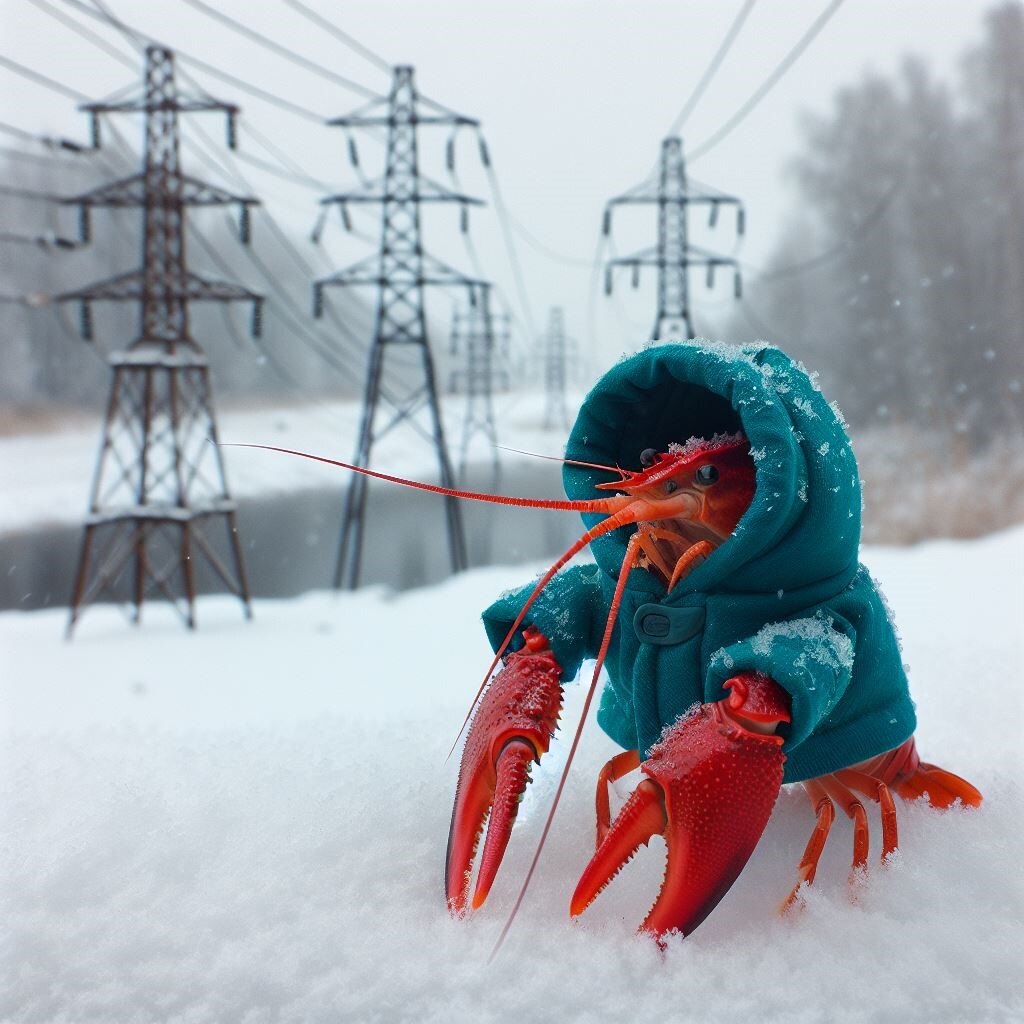 crawfish in snow - AI generated image